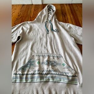 Neff Gray and Teal Aztec Patterned Hoodie - Medium